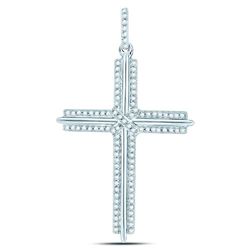 10kt White Gold Mens Round Diamond Roman Cross Charm Pendant 1/4 Cttw