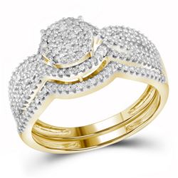 10kt Yellow Gold Womens Round Diamond Cluster Bridal Wedding Engagement Ring band Set 1/2 Cttw