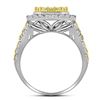 Image 2 : 14kt White Gold Womens Round Canary Yellow Diamond Rectangle Cluster Ring 2-1/3 Cttw