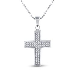 10kt White Gold Womens Round Diamond Cross Pendant 1/6 Cttw