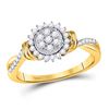 Image 1 : 10kt Yellow Gold Womens Round Diamond Circle Flower Cluster Ring 1/3 Cttw