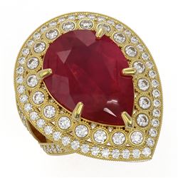 16.29 ctw Certified Ruby & Diamond Victorian Ring 14K Yellow Gold