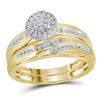Image 2 : 14kt Yellow Gold His & Hers Round Diamond Cluster Matching Bridal Wedding Ring Band Set 1/3 Cttw