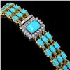 Image 2 : 19.27 ctw Turquoise & Diamond Bracelet 14K Yellow Gold