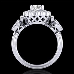 1.5 ctw VS/SI Diamond Solitaire Art Deco 3 Stone Ring 18k White Gold