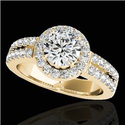 1.5 ctw Certified Diamond Solitaire Halo Ring 10k Yellow Gold
