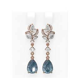 7.12 ctw Blue Topaz & Diamond Earrings 18K Rose Gold