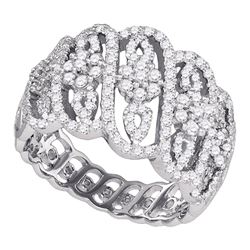 10kt White Gold Womens Round Diamond Striped Cluster Fashion Band Ring 1.00 Cttw