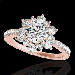 2 ctw Certified Diamond Solitaire Halo Ring 10k Rose Gold