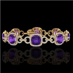 30 ctw Amethyst & Micro VS/SI Diamond Bracelet 14k Yellow Gold
