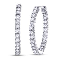 14kt White Gold Womens Round Diamond Inside Outside Hoop Earrings 3.00 Cttw