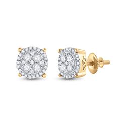 10kt Yellow Gold Womens Round Diamond Cluster Earrings 1/4 Cttw