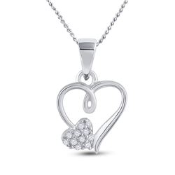 Sterling Silver Womens Round Diamond Heart Pendant 1/20 Cttw