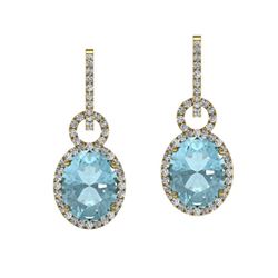6 ctw Aquamarine & Micro Pave VS/SI Diamond Earrings 14k Yellow Gold