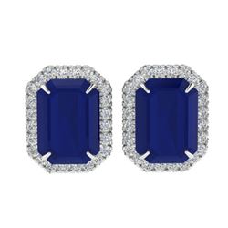 14 ctw Sapphire & Micro Pave VS/SI Diamond Earrings 18k White Gold