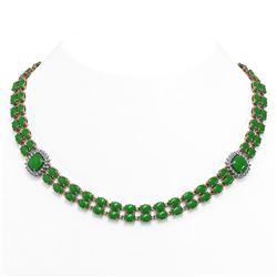 29.39 ctw Jade & Diamond Necklace 14K Rose Gold