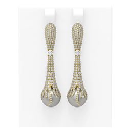 4.28 ctw Diamond & Pearl Earrings 18K Yellow Gold