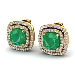 4.95 ctw Emerald & Micro Pave VS/SI Diamond Earrings 18k Yellow Gold