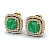 Image 1 : 4.95 ctw Emerald & Micro Pave VS/SI Diamond Earrings 18k Yellow Gold
