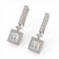 3 ctw Princess Cut Diamond Designer Earrings 18K White Gold