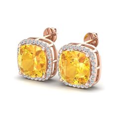 12 ctw Citrine & Micro Pave Halo VS/SI Diamond Earrings 14k Rose Gold