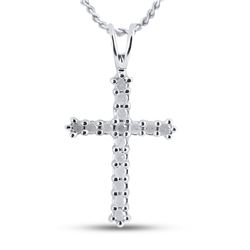 10kt White Gold Womens Round Diamond Cross Pendant 1/4 Cttw