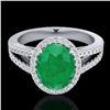 Image 1 : 3 ctw Emerald & Micro VS/SI Diamond Halo Solitaire Ring 18k White Gold