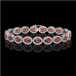 14.63 ctw Garnet & Diamond Micro Pave Halo Bracelet 10k White Gold