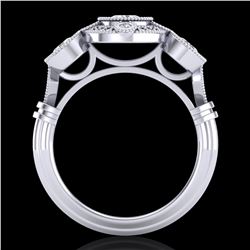 1.51 ctw VS/SI Diamond Solitaire Art Deco 3 Stone Ring 18k White Gold
