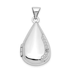14k White Gold Tear Drop Diamond Set Locket - 30 mm