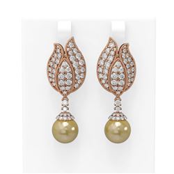 4.77 ctw Diamond Golden Pearl Earrings 18K Rose Gold