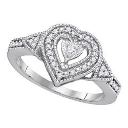 Sterling Silver Womens Round Diamond Heart Ring 1/8 Cttw
