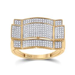 10kt Yellow Gold Mens Round Diamond Contoured Rectangle Cluster Ring 1/2 Cttw