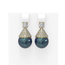 2.86 ctw Diamond & Pearl Earrings 18K Yellow Gold