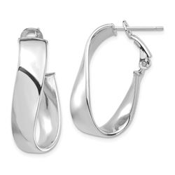 14k White Gold Omega Back Oval Hoop Earrings 7x15 mm