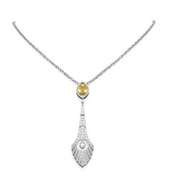 4.17 ctw Canary Citrine & Diamond Necklace 18K White Gold