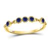 Image 1 : 10kt Yellow Gold Womens Round Blue Sapphire Dot Stackable Band Ring 1/5 Cttw