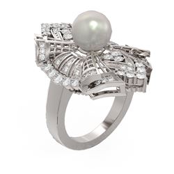 2 ctw Diamond & Pearl Ring 18K White Gold