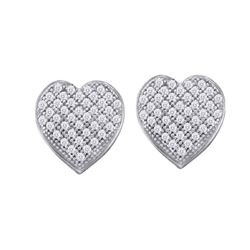 10kt White Gold Womens Round Diamond Heart Cluster Screwback Earrings 1/10 Cttw