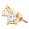 Image 1 : 14kt Yellow Gold Unisex Princess Diamond Solitaire Stud Earrings 3/8 Cttw