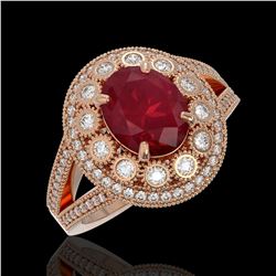 4.55 ctw Certified Ruby & Diamond Victorian Ring 14K Rose Gold