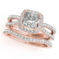 1.02 ctw Certified VS/SI Princess Diamond 2pc Set Halo 14k Rose Gold