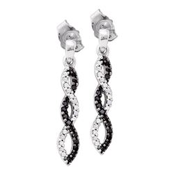 14kt White Gold Womens Round Black Color Enhanced Diamond Twist Dangle Earrings 1/6 Cttw