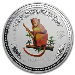 2004 Australia 1/2 kilo Silver Year of the Monkey BU (Colorized)