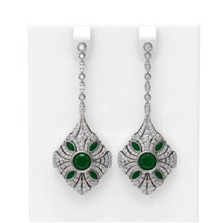 4.19 ctw Emerald & Diamond Earrings 18K White Gold