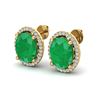 Image 1 : 6 ctw Emerald & Micro Pave VS/SI Diamond Earrings 18k Yellow Gold