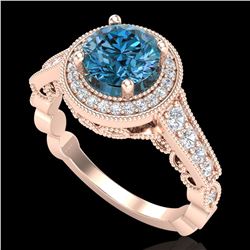 1.91 ctw Fancy Intense Blue Diamond Art Deco Ring 18k Rose Gold