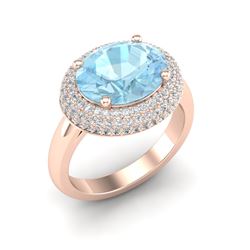4 ctw Aquamarine & Micro Pave VS/SI Diamond Ring 14k Rose Gold