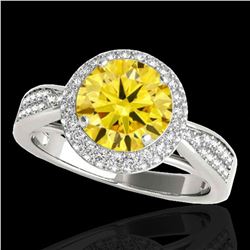 2.15 ctw Certified SI/I Fancy Intense Yellow Diamond Ring 10k White Gold