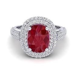 3.50 ctw Ruby & Micro Pave VS/SI Diamond Certified Ring 18k White Gold